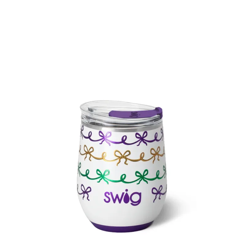 Mardi Gras Bows Stemless Wine 12oz